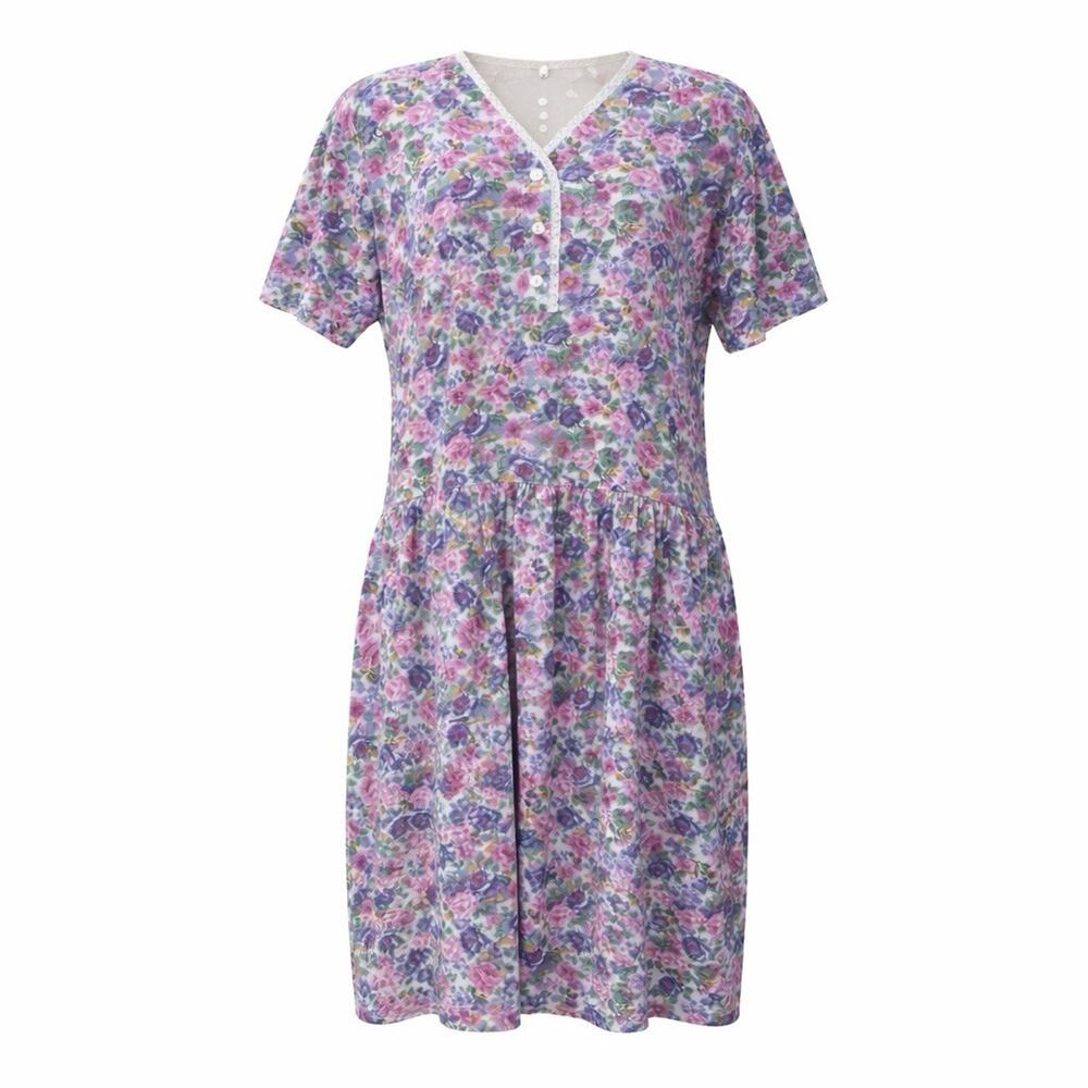 Vintage 90s Center Aisle Floral Dress Size L Cottagecore Lace Trim